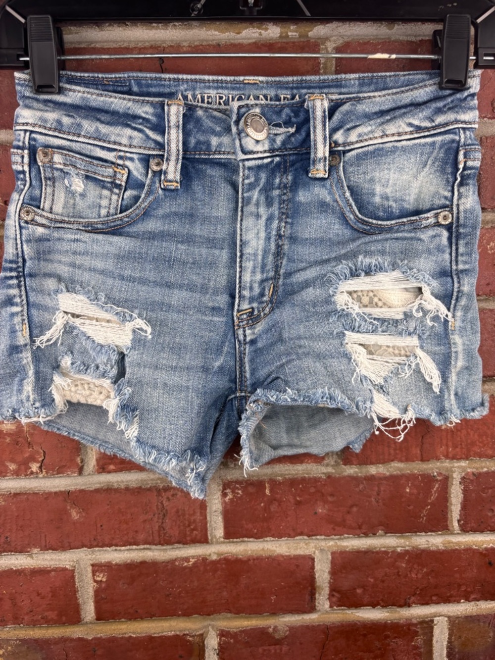 American Eagle Size 00 Hi Rise Shortie Denim Shorts‎ Distressed